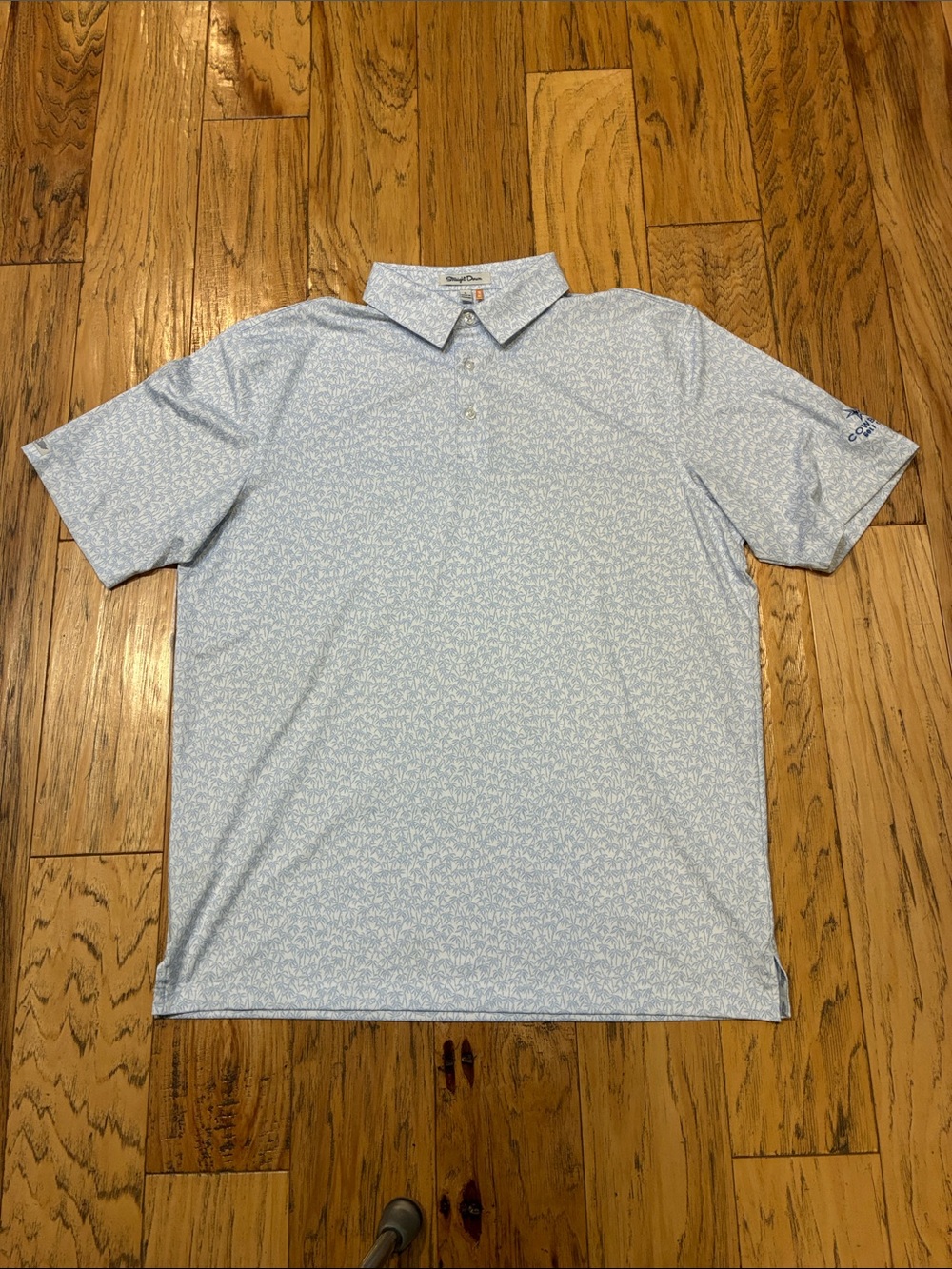 Straight Down Men's Light Blue Print Polo - Performance Knit - large